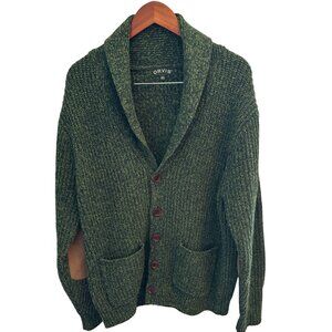 Orvis Men's Wool Cardigan Shawl Collar Button-Up Size Medium Marbled Green